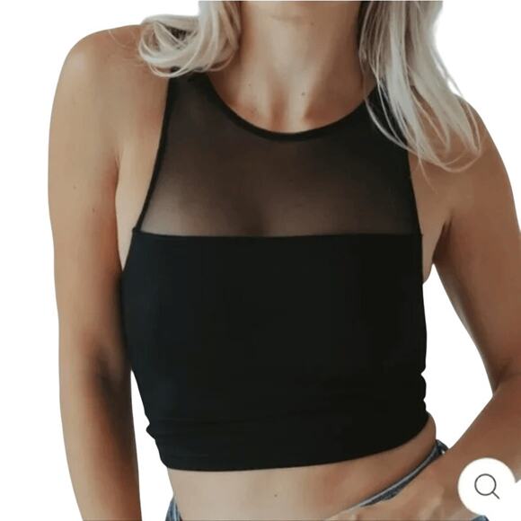 Klassy Network High-neck Mesh Black Brami Athletic Padded Crop Top | Sz L | NWT - Picture 1 of 4